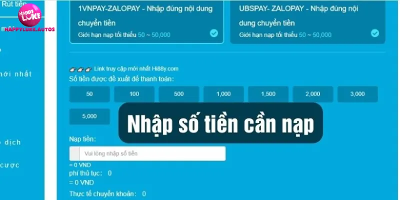 Hướng dẫn nhanh nạp tiền Happlyluke