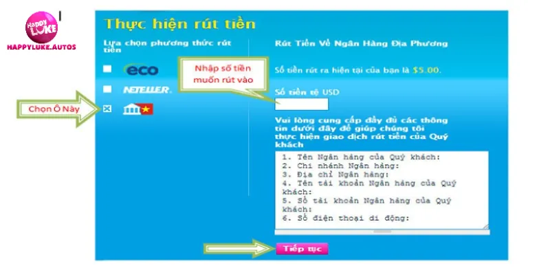 Cụ thể từng bước thực hiện rút tiền 